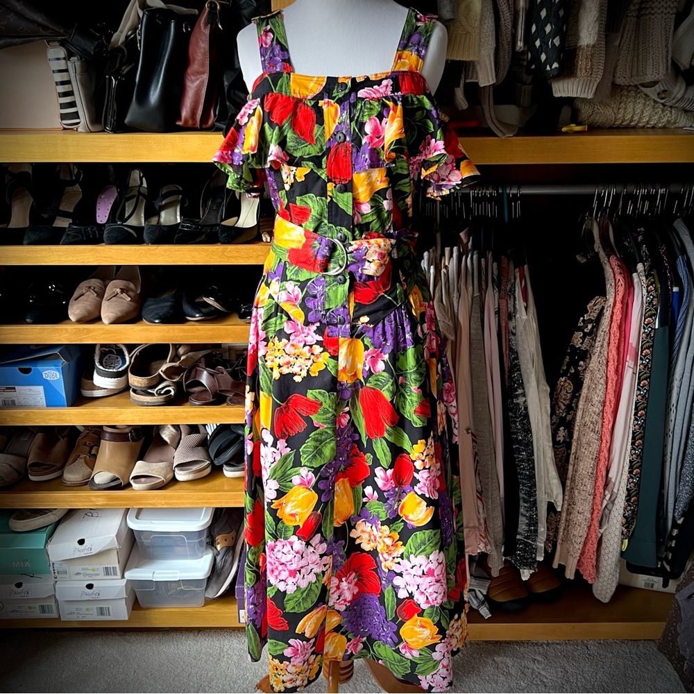 VINTAGE NWT d. Frank Colorful Floral Tank Dress with Belt